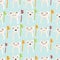 Seamless pattern with funny teeth with toothbrushes on a blue background