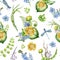 Seamless pattern with garden flowers. Spring elegant flowers, wild herbs on white background. Perfect for packaging