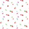 Seamless pattern with garden fruits and berries.Cherry, raspberry, currant, strawberry, apple and flower.
