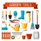 Seamless pattern with garden tools and icons. All for gardening business illustration