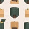 Seamless pattern with garden wood and plastic composters. Recycling organic waste. Farming and agriculture. Home composting and