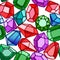 Seamless pattern of gemstones: emeralds, sapphires, diamonds and rubies, glass crystals for bijou