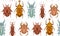 Seamless pattern with geometric insects in row on white background. Vector texture with geometrical stag beetle