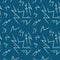 Seamless pattern of geometric jagged line and circle dots on light blue and deep navy background.