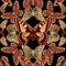 Seamless pattern. Geometric ornament with gold and red butterflies on black background