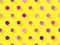 Seamless pattern with geometric shapes, square, circle with shadow on a yellow background. Purple, burgundy and pink. Vector