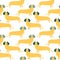 Seamless pattern with German badger-dog, dachshund. Cute cartoon character.