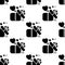 Seamless pattern with gift box and valentines. Black on white.