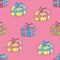 Seamless pattern with gift boxes, paper wrap.