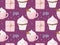 Seamless pattern with giftbox, cupcakes, creamy hot drink with spices and lettering Love. St. Valentine's Day or Wedding