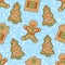 Seamless Pattern. Gingerbread Man, House and Tree
