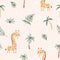 Seamless Pattern with giraffe on pink background. Vector trendy scandinavian background