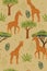 Seamless pattern with giraffes in the savanna. Vector graphics