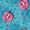 Seamless Pattern - Girl laying on pool inflatable donut on a water background