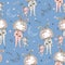 Seamless pattern with girls in pajamas.Fabric for children`s pajamas. Vector