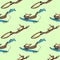 Seamless pattern with girls with surf boards diving under water in the ocean.