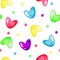 Seamless pattern with glamour multicolor hearts and dots isolated on the transparent background. Vector illustration