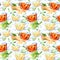 Seamless pattern of a glass cup and Jasmine and ginger.