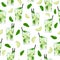 Seamless pattern with glass of lemonade or mojito cocktail with flying mint and lime