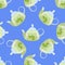 Seamless pattern with glass teapots with mint tea on a blue background.