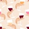 Seamless pattern, glass of wine in hand. alcoholic drink in glass. white, red, orange, rose wine. full glass wine in