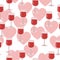 Seamless pattern of glasses of wine and hearts, wine glass with red drink on a white background