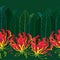 Seamless pattern with Gloriosa superba or flame lily, tropical flower and leaf on the dark green background.