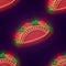 Seamless pattern with glow Mexican tacos with tomatos