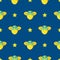 Seamless pattern of glowing cute cartoon kawaii firefly bug with bright yellow starts on dark blue background. Night time sky for