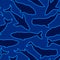 Seamless pattern with glowing silhouettes of cats. Background with a group of different species of whales.