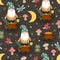 Seamless pattern with  gnome, insect, frog and mushrooms