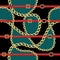 Seamless pattern with gold chains and red belts on light green and black background