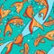 Seamless pattern of gold fishes in water.