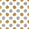 Seamless pattern of gold glitter and silver polka dots