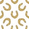 Seamless Pattern. Gold Lucky Horseshoe