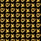 Seamless pattern gold XOXO with hearts on black background. Hugs and kisses abbreviation symbol. Grunge hand written brush