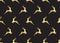 Seamless pattern of golden christmas deers on black background