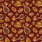 Seamless pattern of golden dried figs painted with watercolour o