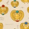 Seamless pattern with golden egyptian scarabs with hieroglyphs