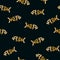 Seamless pattern with golden fish on a dark background Lettering grunge luxury texture in the word form fish Modern art pattern
