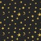 Seamless pattern with golden hand drawn stars and crescent moons. Vector illustration