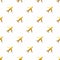 Seamless pattern with golden hand-painted airplanes on white background