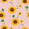 Seamless pattern with golden polygonal shapes and sunflowers in watercolor style.