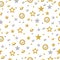 Seamless pattern with golden and silver glittering stars. Gold Seamless pattern. Repeatable background. Can be used for fabric,