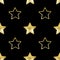 Seamless pattern golden stars on black background isolated, decorative shiny gold stars repeating ornament, Christmas backdrop