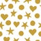 Seamless pattern. Golden stars, circles and hearts