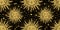 Seamless pattern with the golden sun on a black background, galaxies and stars. Mystical ornament in the old vintage