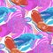 Seamless pattern of graphic swimming turtles in vibrant colors.