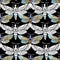 Seamless pattern with graphic and watercolor drawing of moth insect on black