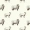 Seamless pattern with graphical sheep silhouettes, retro hand drawn illustration.